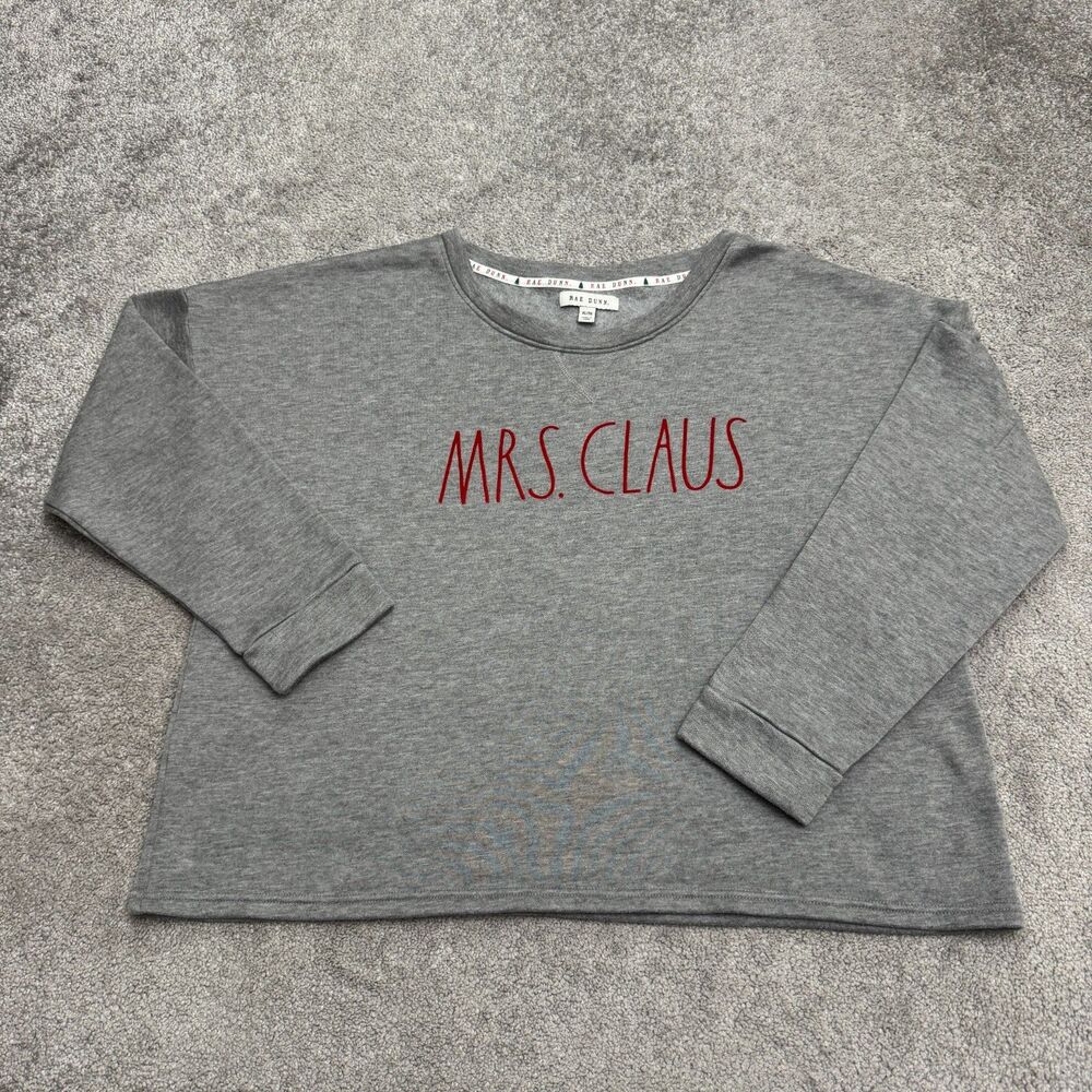 Rae Dunn Mrs Claus Holiday Fleece Pullover Sweatshirt Womens XL Gray Long Sleeve